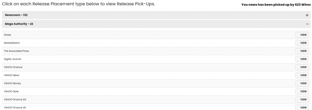 Viewing Press Release Placements